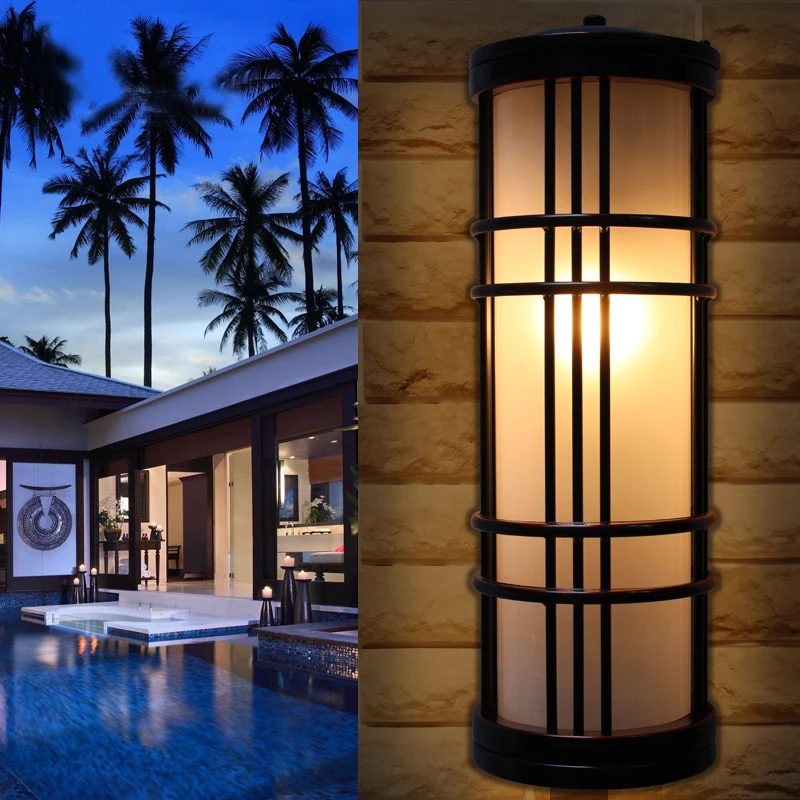 Outdoor Fence Lighting Garden Retro Vintage Balcony Lamp Park Path Light Lantern Wall Sconce Iron With Glass