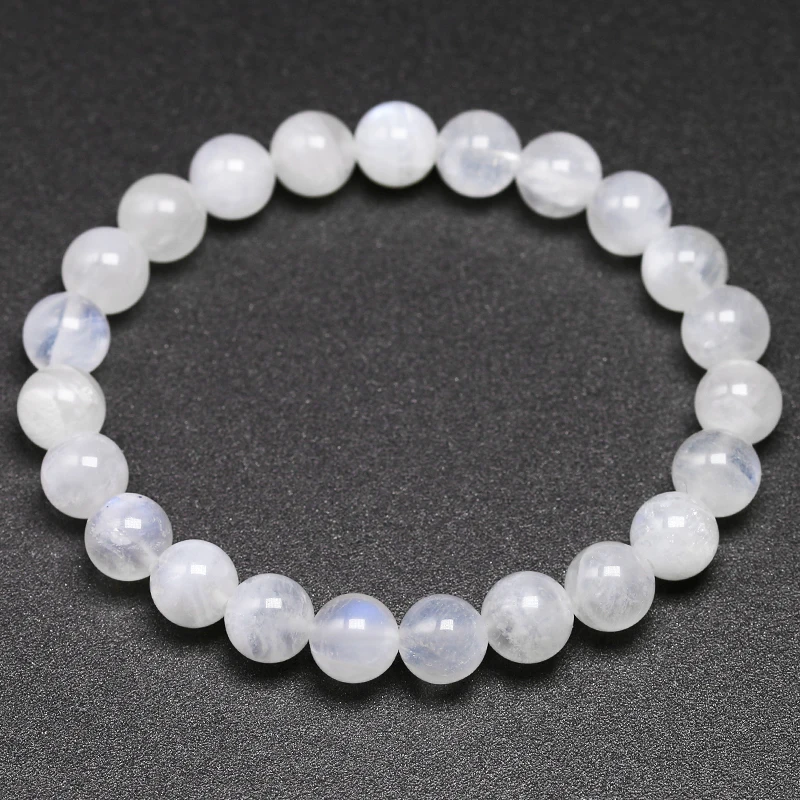 Pulseras de piedra lunar de arco iris Natural para hombres y mujeres, brazaletes de luz azul, cuentas de piedra de energía redondas, joyería hecha a mano, regalo