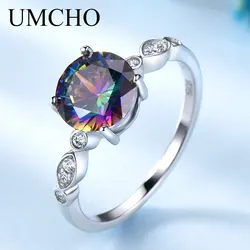 UMCHO Romantic Genuine Rainbow Fire Mystic Topaz Rings Solid 925 Sterling Silver Jewelry Engagement Rings For Women Fine Jewelry