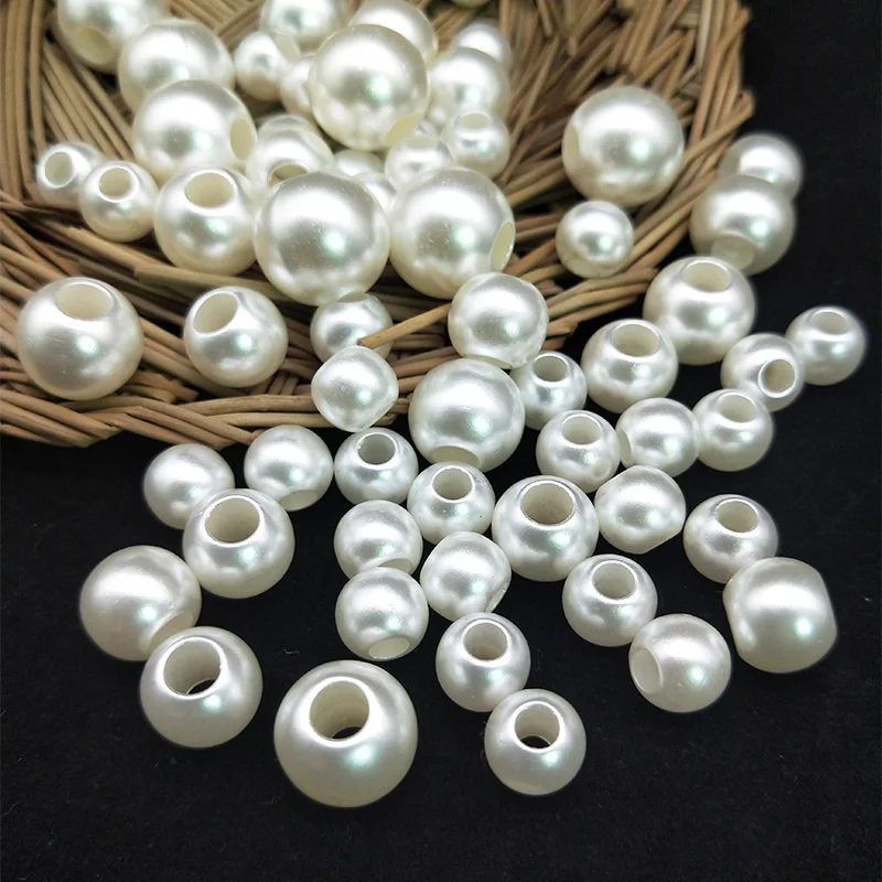 Round Shape Big hole Straight Hole Imitation Pearls Beige Beads Handmade DIY Making Jewelry Accessories High Quality