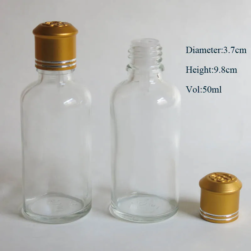 

wholesale 100pcs 50ml clear glass bottle with reducer dropper and tamper evident lid, 50ml clear essential oil bottle