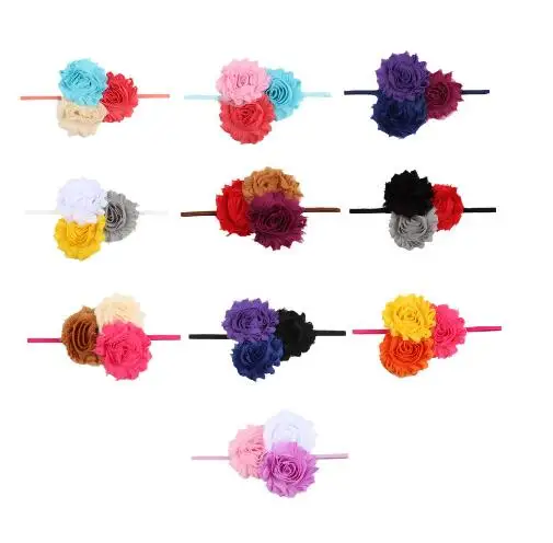 

10pcs 2017 New Wholesale Girls Floral Headband Three Flower with thin elastic hairbands Headwear hair accessories
