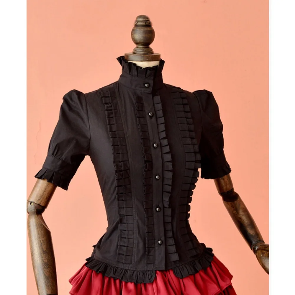 Zomer vrouwen wit korte Tops Vintage Victoriaanse Verstoorde Bandage shirts Dames gothic blouse lolita kostuum