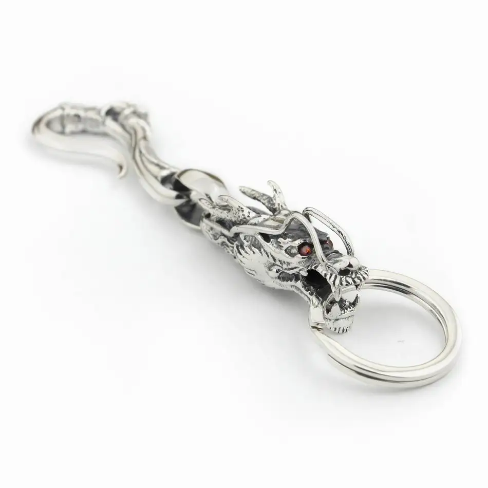 LINSION 925 Sterling Silver Dragon Claw KeyRing Hook Mens Biker Rock Punk KeyChain 8C019KC