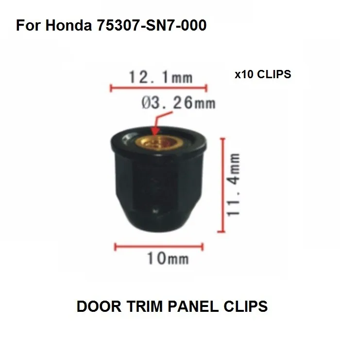 x10 OE#75307-SN7-000 For Honda Moulding Nut With Brass Insert M4-0.7 12mm Flange OD / Nylon Retainer Clip