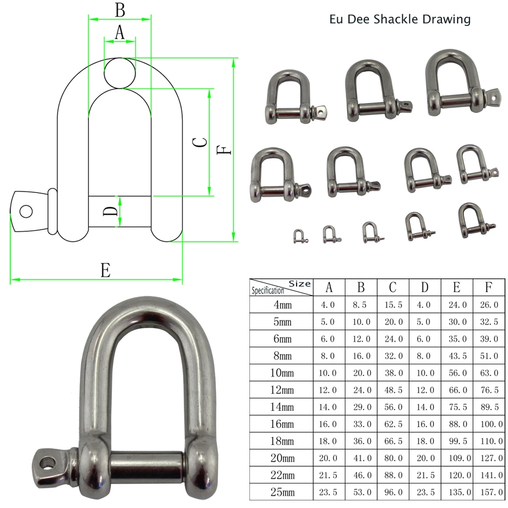 Stainless Marine European Screw Pin D shackle for Wire Rope Chain or Adjustable Paracord Bracelet Survival Buckles 10pcs 6mm