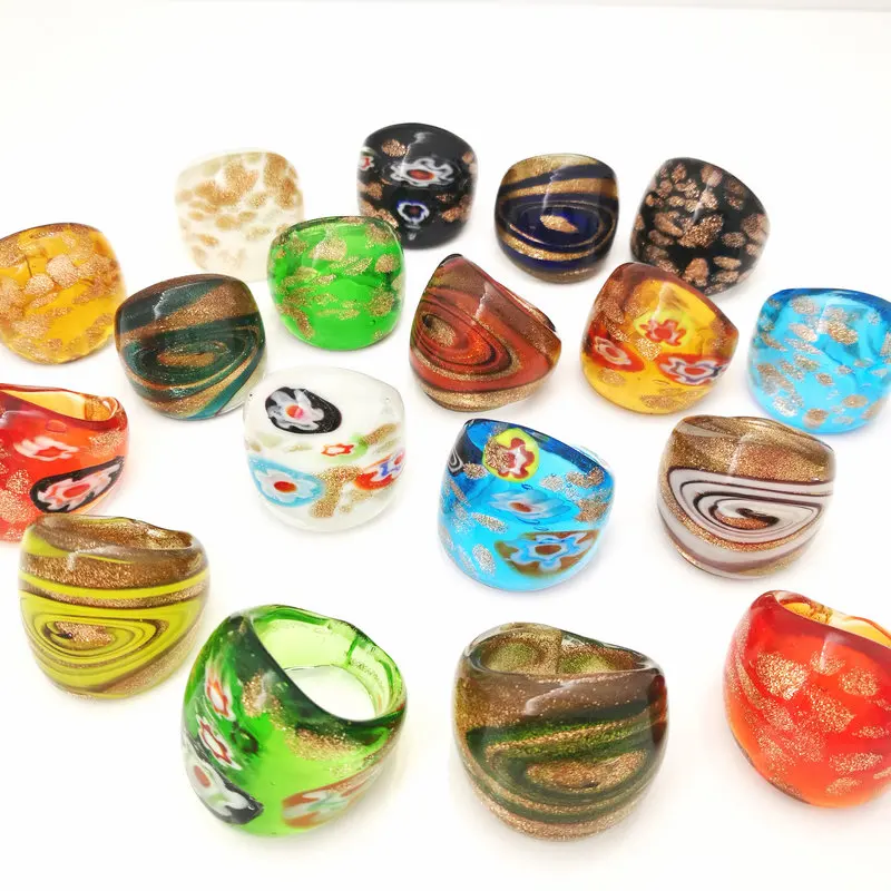 30 PCS Colored Glaze Rings Set with Mura Hot Foil Mixed Colors 17-19mm per Ring for DIY Crafts And Jewelry Making