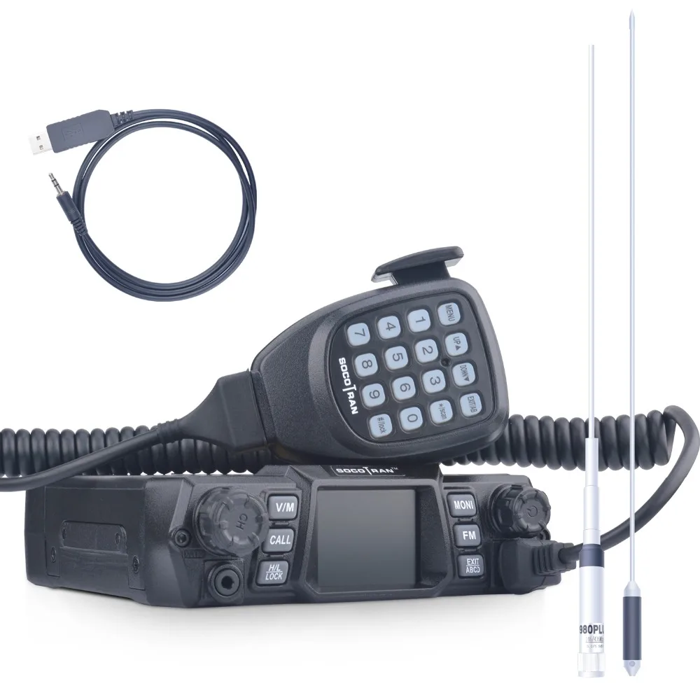 SOCOTRAN 200CH Dual Band 75W/55W Car Radio VHF 136-174MHz UHF 400-480MHz 2 Way Mobile radio with Programming Cable and Antenna