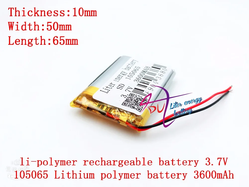 

Литий-полимерный аккумулятор 3,7 в, 3600 мАч, 105065, перезаряжаемый литий-полимерный аккумулятор