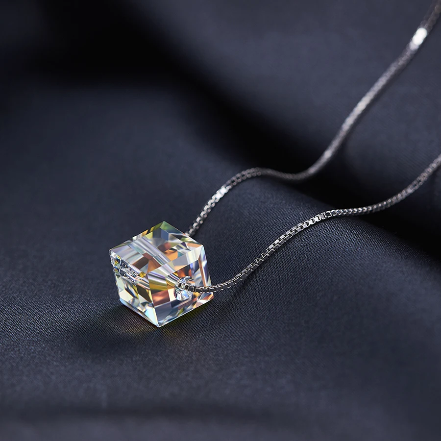 BAFFIN Crystals From Austria Colorful Cube Beads Necklace Pendants Silver Color Chain Collar For Women Wedding Engagement Party