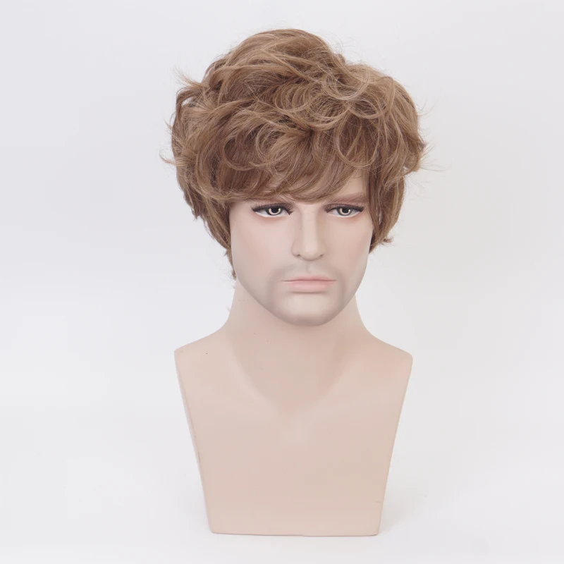 Frodo Baggins Cosplay Wig Short Brown Curly Heat Resistant Synthetic Hair Anime Role Play Cosplay Wigs + Wig Cap