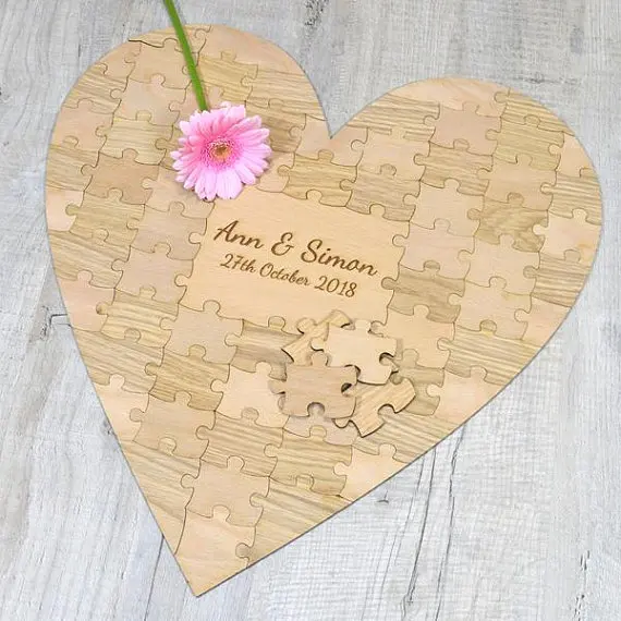 personalized Heart Baby Shower Guestbook First 1st Birthday Jigsaw Puzzle Pieces guest books Alternative Wooden guestbooks