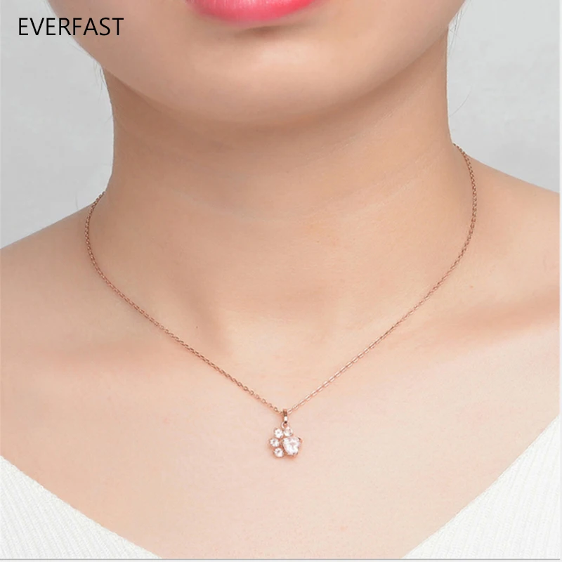1 Set Lovely Earring And Necklace Set, Cute Rose Gold Color Female Dog Cat Paw Print Earrings Necklace Jewelry Set Korean Style image 4