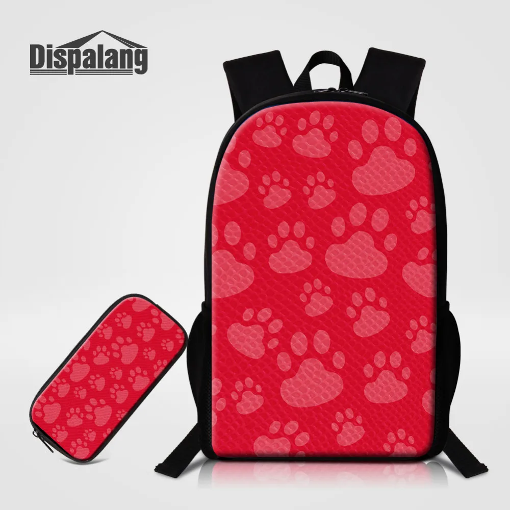 Dispalang Cat Paw 2pcs School Backpack Pencil Bags for Women Men Kids Bookbag Children Back Pack Kids School Bags with Pen Bag