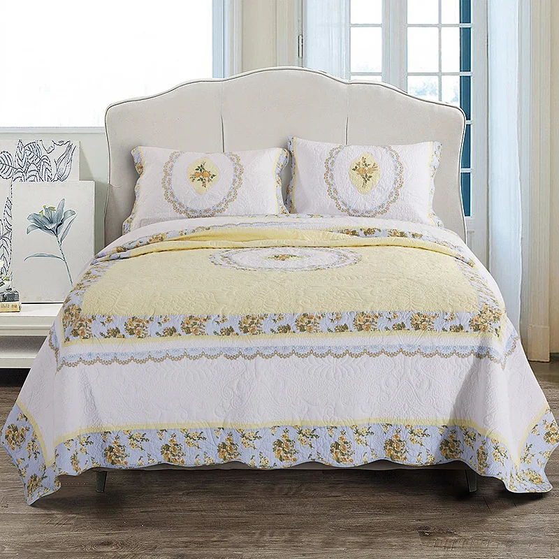 

European Embroidered Cotton Quilt Set 3PCS Bedspread on the Bed with Pillowcase King Queen Size Summer Coverlet Blanket for Bed