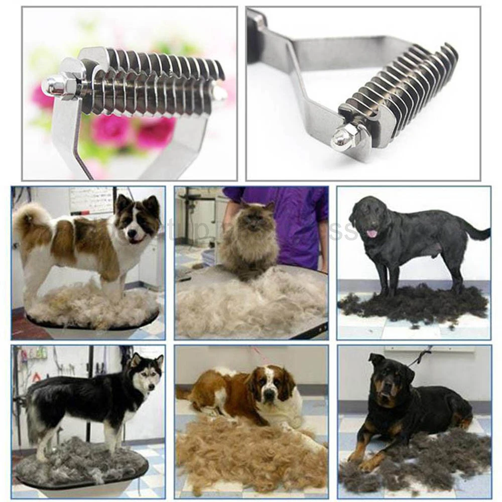 Hateli Pet Rakes Dog Fur Knot Cutter Cat Grooming Brush Pets Trimmer Comb Shedding Rake Short Long Hair Metal 10/13/18 Blades