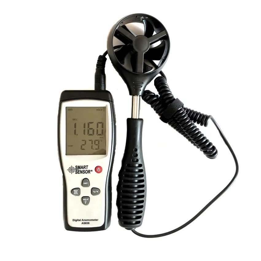 SMART SENSOR AS836 Digital Air-Flow Gauge Anemometer Wind Speed Meter Direction 45m/s Relative