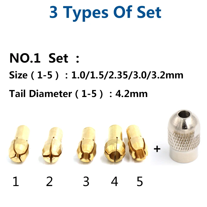 6pcs Mini mandrini per trapano in ottone 1.0-3.2mm per Set di morsetti per pinze per trapano Dremel elettronico 4.2/4.8mm accessori per