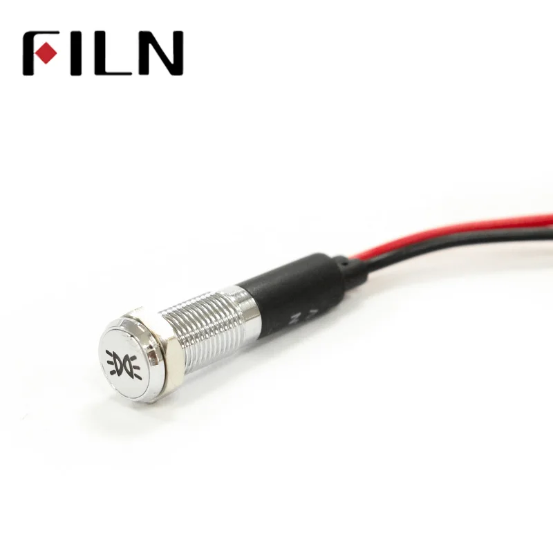 FILN-luces LED de señal para salpicadero de coche, lámpara de 8mm, 12V, rojo y amarillo, luz piloto con símbolo, 50 unidades