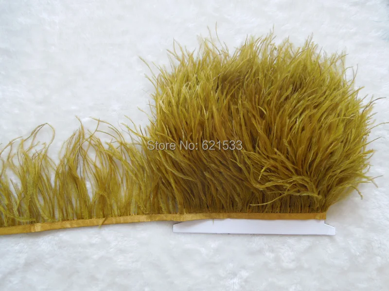 Olive Green Ostrich Fringe,10yards/lot-Ostrich feather Trim,Ostrich trimming on Satin Header 5-6inches in width