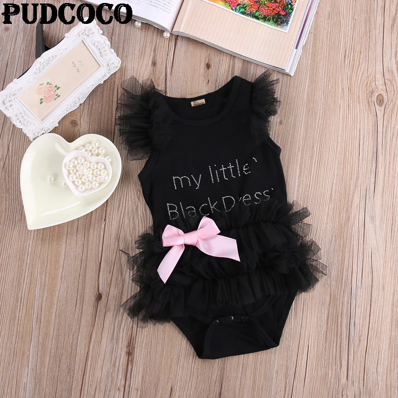 Kids Baby Girls Rompers Lovely Embroidered My Little Black Dress 2017 Summer Sleeveless Romper Mesh Decor Cute Jumpsuit 0-18M