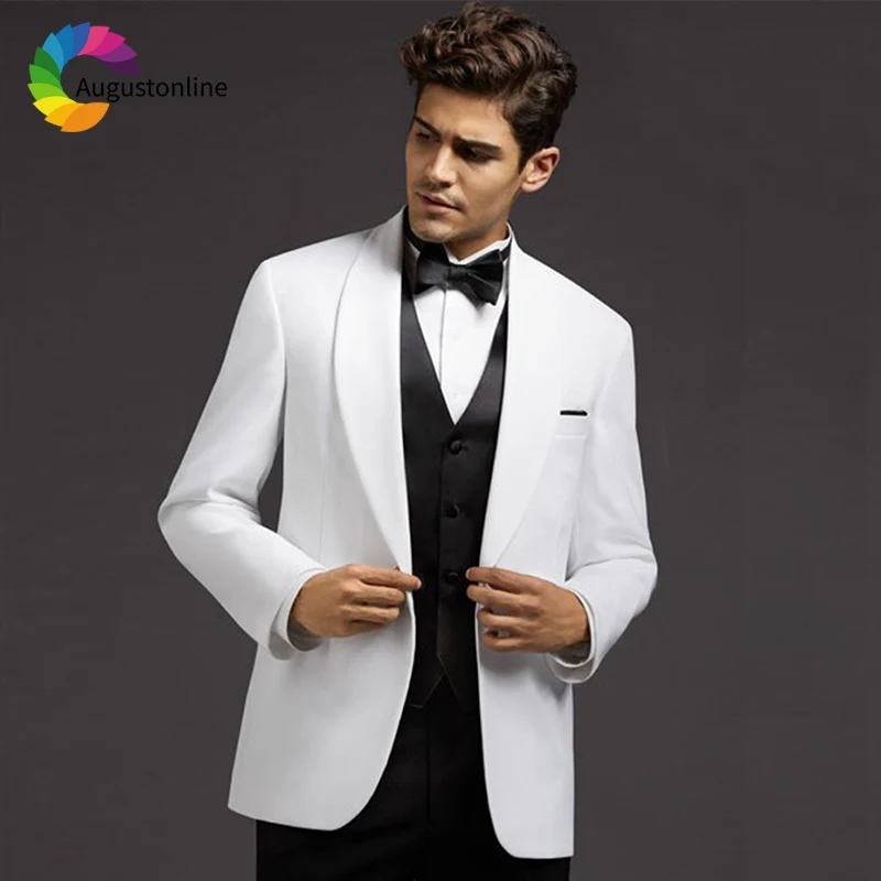 

2019 Tuxedo White Men Suits Wedding Suit For Man Custom Slim Fit Groom Prom Tailor Made Costumes Best Man Traje Hombre 3 Pieces