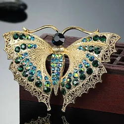 Zlxgirl Vintage Butterfly Brooch Women Party Gifts Colares Rhinestone Brooches Bouquet Green insect Hijab Accessories Scarf Pins