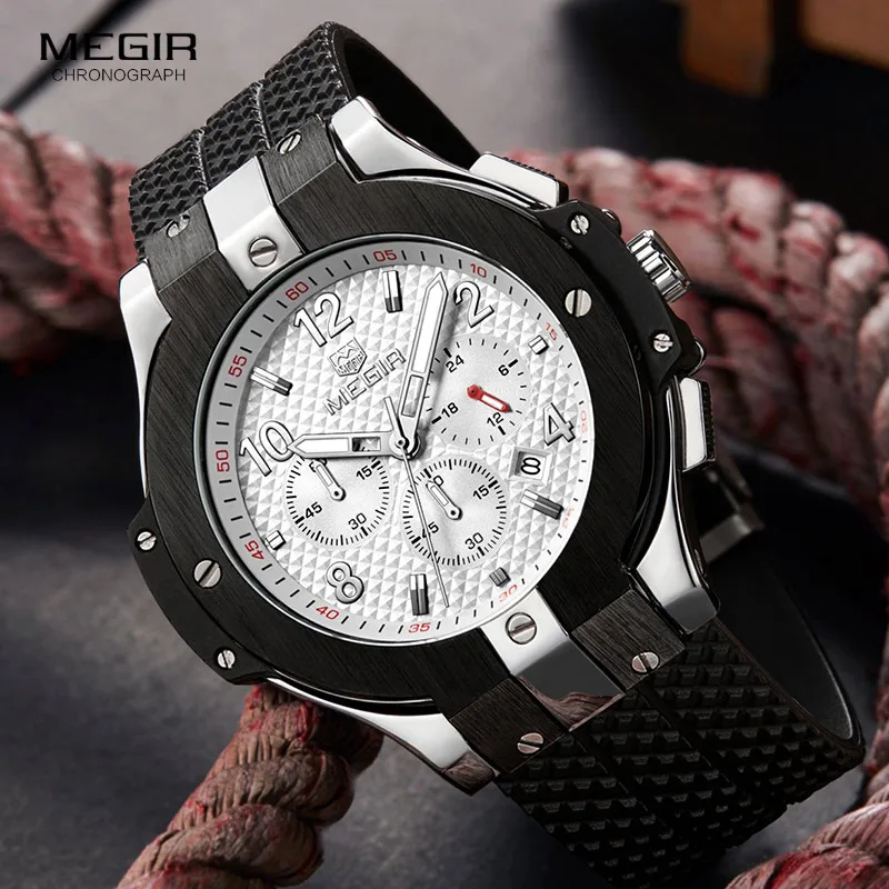 MEGIR Chronograph Sport Watch Men Creative Big Dial Army Military Quartz Watches Clock Men Wrist Watch Hour Relogio Masculino