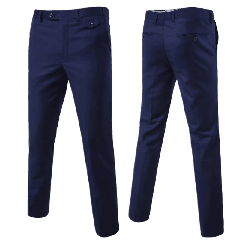 Pantalones de traje de calidad para hombre, pantalones de oficina de negocios informales de Color sólido, pantalones ajustados para novio,