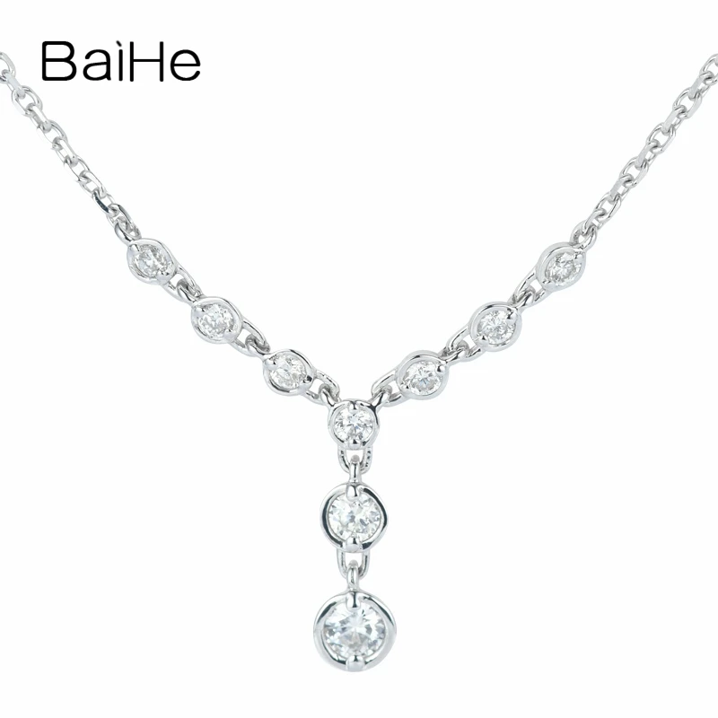 

BAIHE Real Solid 18K White Gold 0.20ct H/SI Natural Diamond Necklace Women everyday all-match Engagement Fine Jewelry Collier