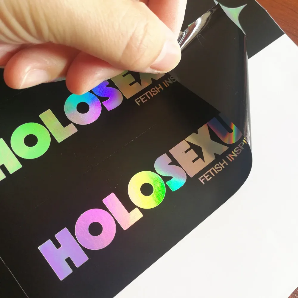 

Custom order 150x40mm Hologram stamping on matte black PVC label sticker, Item No. CU80