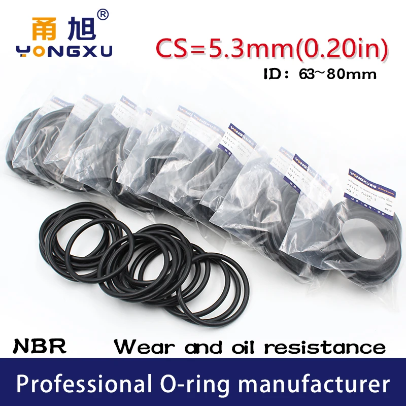 

2PC/lot Rubber Ring NBR Sealing O-Ring CS5.3mm ID63/65/67/69/70/71/73/75/77.5/80*5.3mm O Ring Seal Gasket Nitrile Oring Oil Ring