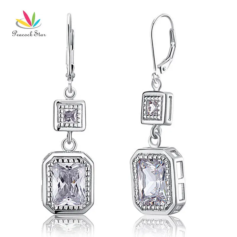 

Peacock Star 4 Carat Solid 925 Sterling Silver Dangle Bridal Wedding Earrings Jewelry CFE8014