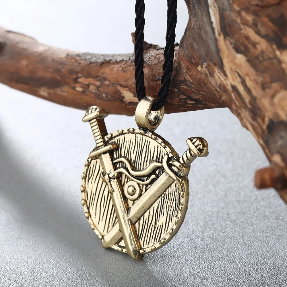 Kinitial Vintage Man Chock Necklaces Valknut slavic Viking Antique Bronze Sword Pendant Necklace Medieval Jewelry Collier