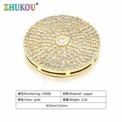 19mm Handmade Brass Cubic Zirconia Gold color Disc Charms Connectors DIY Jewelry Bracelet Necklace Making, Model: VS56