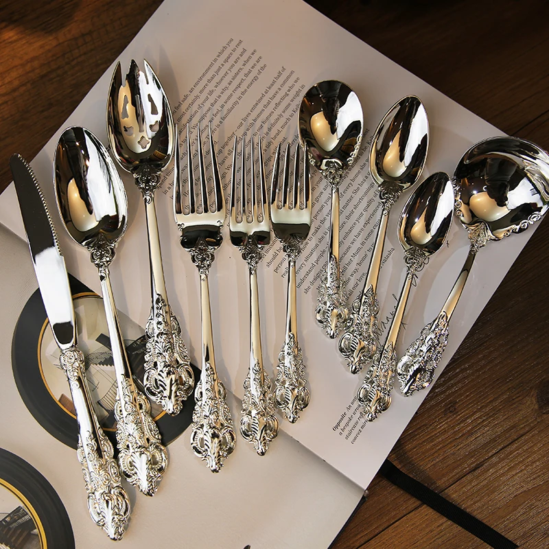 Dinnerware Set Luxury Western Silverware Cutlery Flatware Steak Knife Fork Spoon Food Dinner Tableware Restaurant Kitchen Tool