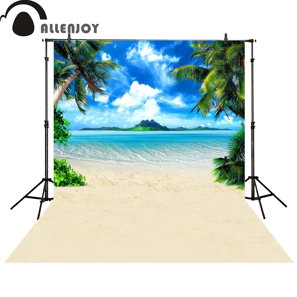 Allenjoy photo backdrops beach Waves coconut tree blue sky cloud photocall photographic photo studio photobooth fantasy