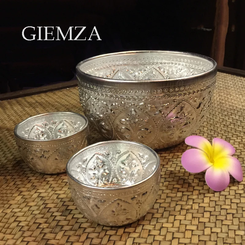 GIEMZA Metal Bowls Spa Serving Foe Mixing Bowing 1pc Large Bowl Salad Kitchen Candy Vintage Thailand Decorative No Lid