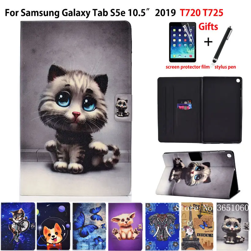 

Cute Cat Case For Samsung galaxy tab S5e 10.5 2019 T720 SM-T720 SM-T725 Smart Cover Funda Silicone PU Leather Stand Coque +Gift