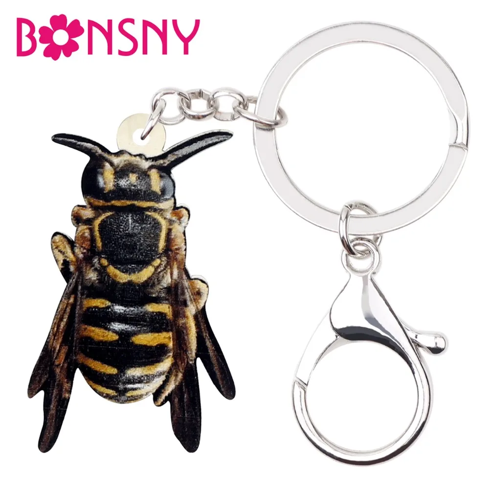 Bonsny Acrylic Tropic Beetles Insect Key Chains Keychain Ring Cute Animal Jewelry For Women Girls Handbag Car Charms Pendant New