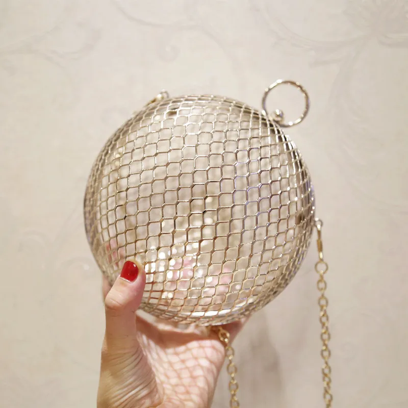 New Arrival Circular Metallic Shoulder Bags Fashion Women Ball Shape Clutch Bag Gold Color Evening Dinner Bag