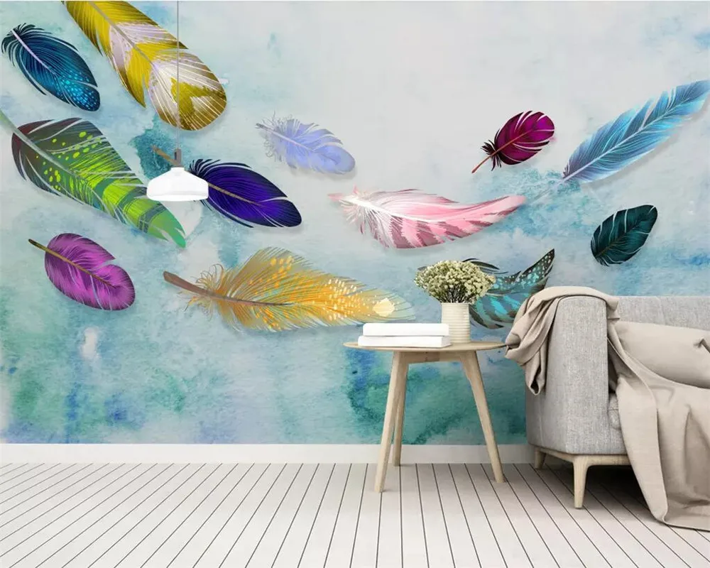 beibehang Custom wallpaper 3d murals American minimalist fashion colorful hand-painted feathers texture wall papers home decor