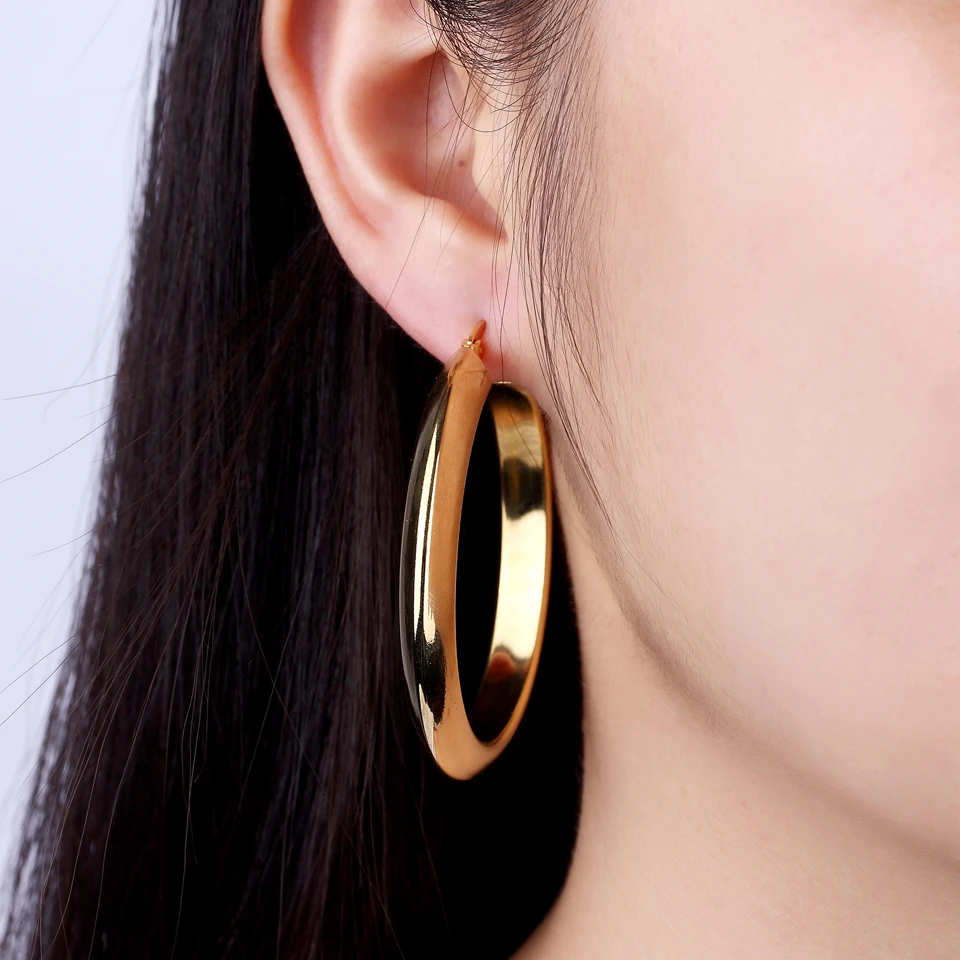 BORASI Thick Circle Round Big Long Dangle Earring Hyperbole Stainless Steel Gold Color Large Earrings For Women Fashion Jewelry