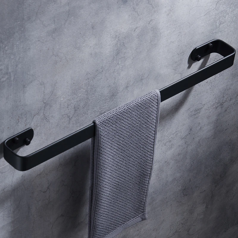 Square Towel Bar Black Space Aluminum Wall Mounted Washroom Single Towel Rack Hanging Holder Accessories Bathroom Towel Holder