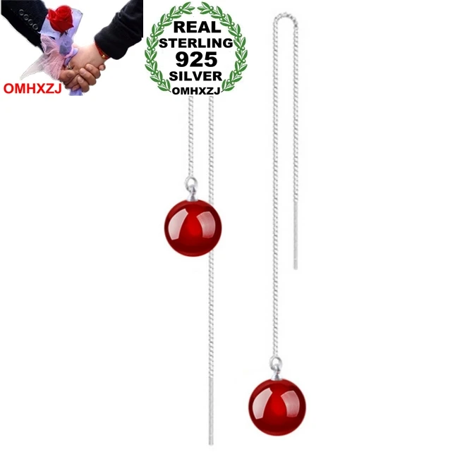 OMH Wholesale star Fashion woman jewelry Black red round ball long Bohemia 925 sterling silver earrings Ear wire YS123