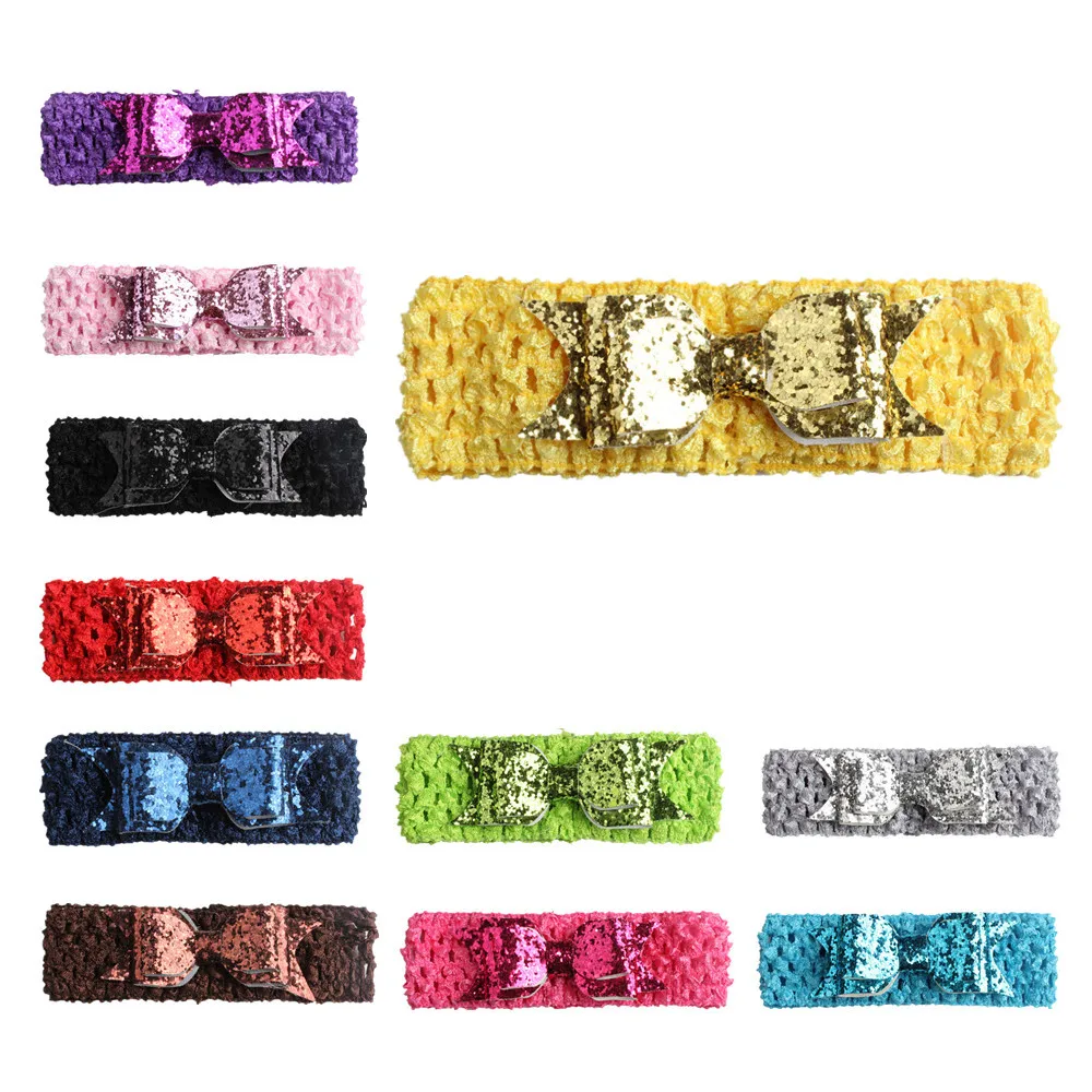 

10PC 2018 New Wholesale Shiny Elastic Headband For Girls Sequin Bow Headband Hair Accessories Kids bowknot Hair Band