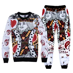 Set di abbigliamento moda uomo felpe con cappuccio + pantaloni 2 pezzi tute divertenti carte da Poker King print abiti sportwear felpa hiphop S-6XL