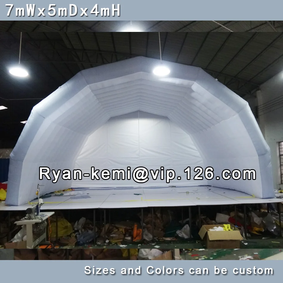 Free shipping 7mWx4mHx5mD light grey white inflatable stage tent oxford cloth tent for outdoor events inflatable canopy