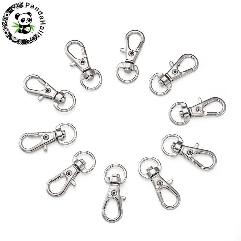 100pcs Platinum Bronze Swivel Lobster Clasp Clip Hook Keychain Split Key Ring for DIY Keychains Making Jewelry Finding 30.5x11mm