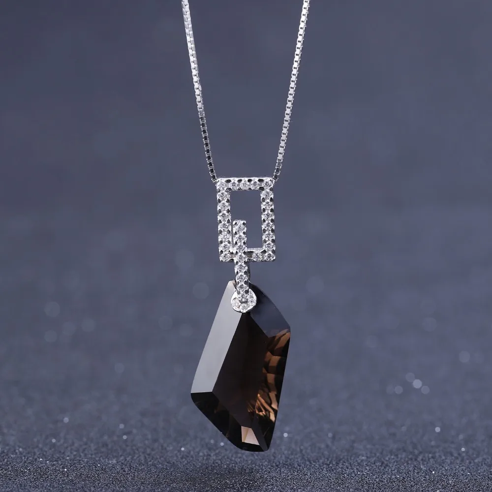 GEM'S BALLET Natural Smoky Quartz Jewelry Set 925 Sterling Silver Geometric Necklace Earrings Ring Set For Women Wedding Jewelry